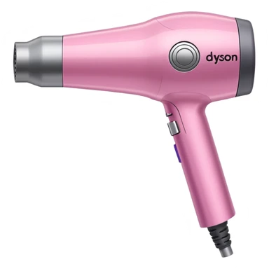 A pink Dyson Supersonic hair dryer, slight angle, realistic style, Features the distinctive hollow circular head with the barrel running through the center, sleek modern design, glossy pink finish with metallic silver accents on the nozzle ring.  sticker