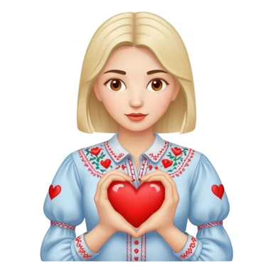 A Ukrainian woman in an embroidered shirt holds a heart in her hands sticker