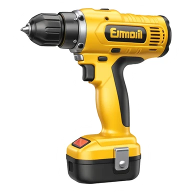 yellow cordless power drill with battery pack spinning drill bit, 3D emoji style sticker