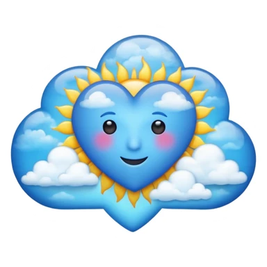 blue heart with a sun and clouds inside, apple emoji style sticker