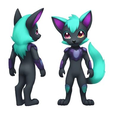 Cute cool black nebula green blue purple pink animal silver fox hybrid Fakemon full body sticker