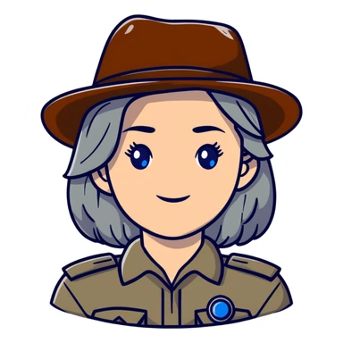 white woman park ranger with brown and gray hair and blue eyes sticker