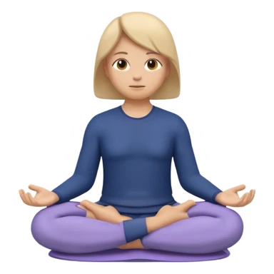 Modern premium 3D emoji icon: faceless gender-neutral meditator sitting cross-legged, smooth rounded shapes, matte + subtle gloss, top-left studio light, soft shadow, faint halo aura, navy outfit with lavender accent, centered, transparent background, no text sticker