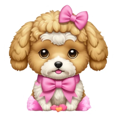 Golden maltipoo dog with pink bow k bow that is very poise sticker