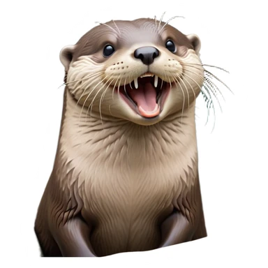 Cinematic Cute Yawning Otter Portrait Emoji, Head tilted slightly with a dramatic, wide-open yawn, showcasing a soft, sleek brown Fur with slightly drooping ears, round eyes barely open in drowsy contentment, Simplified yet irresistibly adorable features, highly detailed, glowing with a soft, cozy glow, high shine, relaxed yet expressive, stylized with a touch of aquatic whimsy, bright and endearing, soft glowing outline, capturing the essence of a sleepy yet affectionate otter, so drowsy it feels like it could glide right out of the screen and curl up for a nap! sticker