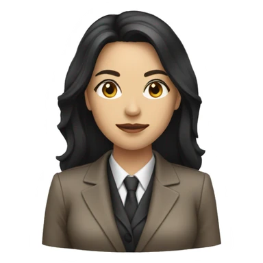 Female defense attorney with long black hair with brown suit sticker