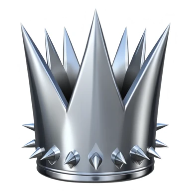 A spiked crown emoji made of silver chrome, sharp yet rounded metallic spikes, glossy reflections, aggressive luxury swag aesthetic, iOS emoji style, centered, clean white background sticker