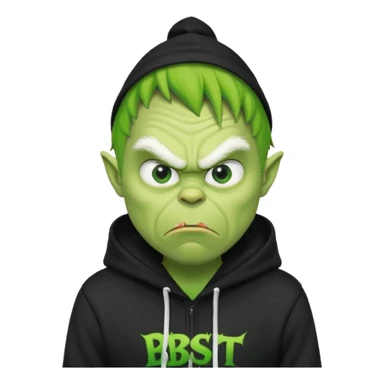 Create an avatar of white european male in hoodie with ``BST`` letters on it. make him look like grinch from movie sticker