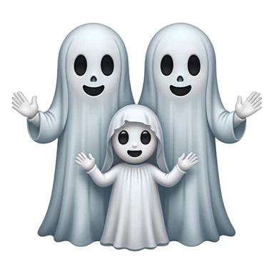 
Mini ghost family holding hands 
 cartoon -style/cute and transparent for a sticker 
 sticker