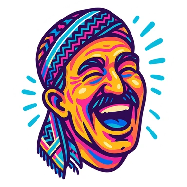 Create a cartoon sticker with a laughing expression in the style of Flux Pro, with a transparent background. The style should reflect the vibrant and pop colors typical of Flux Pro style. sticker