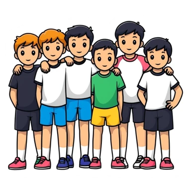 Seven boys and three girls standing together as a group sticker
