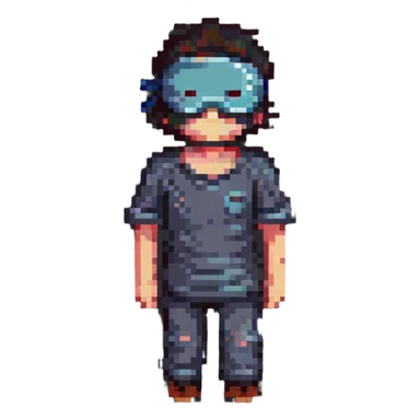 boy wearing a sleep mask, pixel art style sticker