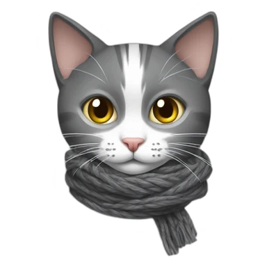 dark-gray-and-white-cat-knitting-on-a-scarf sticker
