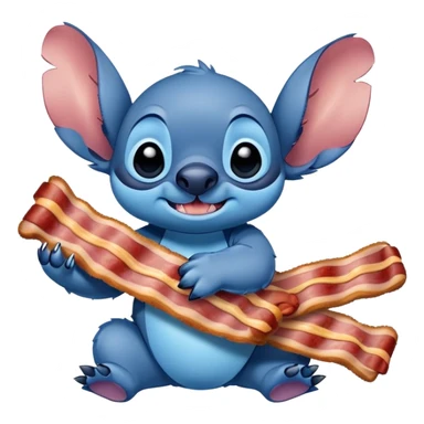 Stitch character holding a bacon strip sticker