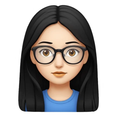 girl with long black hair, brown eyes, wearing glasses sticker