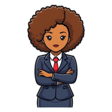 Elegant African career woman with natural curly afro hair, corporate outfit, professional demeanor sticker