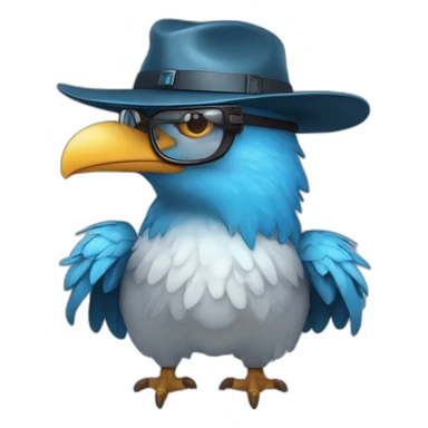Crazy funny Cyberpunk Articuno head with beautiful smile wearing glasses and hat sticker