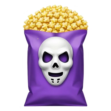 Glitter purple and yellow popcorn with ghostface mask in packaging sticker