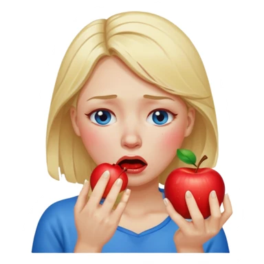 woman crying eating apple. make tears blue color and hair blonde sticker