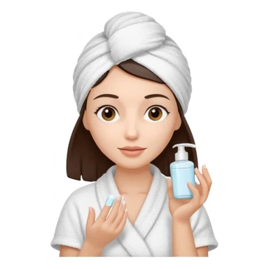 Uma mulher de toalha na cabeça pq ela acabou de sair do banho. A pele é branca/clara e cabelo marrom escuro, cabelo liso.  Ela tá com um hidratante nas mãos,  pq ela vai cuidar da pele sticker