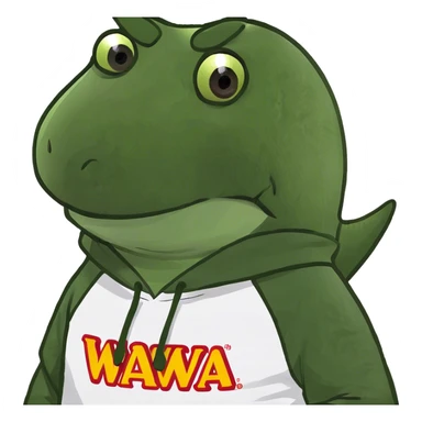 dinosaur wearing a wawa hoodie sticker