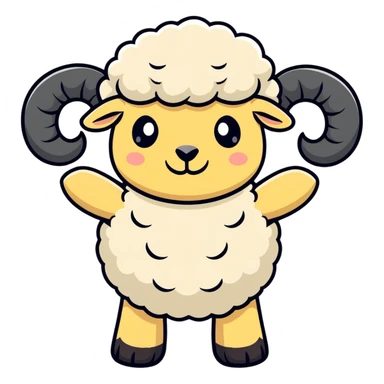 buff sheep, flexing, confident expression, cartoon style sticker
