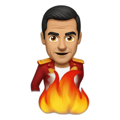 Pedro Sánchez with a Spain and flames  sticker