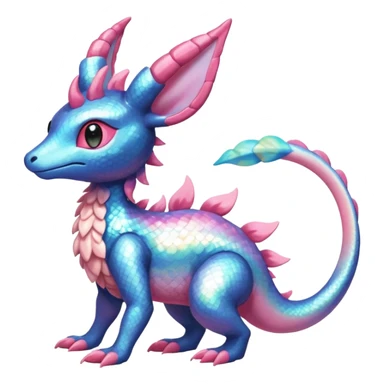 Shiny Horned Helioptile-Salandit-Sylveon-Amaura-Fakémon-hybrid-creature (full body)  sticker