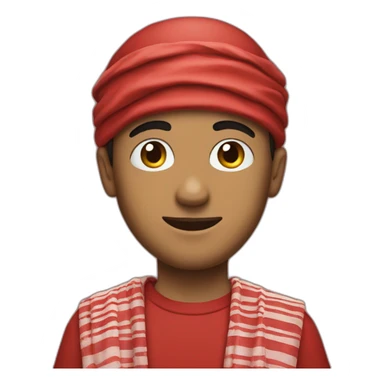 A young man wearing a keffiyeh and a red shirt sticker