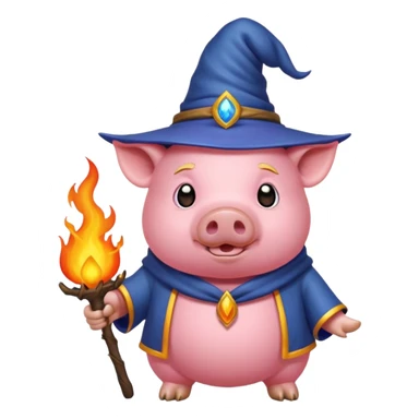 wizard pig holding fire sticker