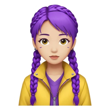 kpop hunters Rumi purple hair asian, yellow jacket and hair one large braid sticker