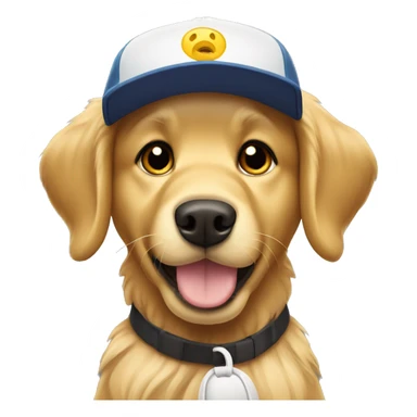 Golden retriever wearing a sports cap sticker