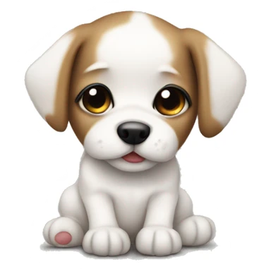 white baby puppy with brown eye patch sticker