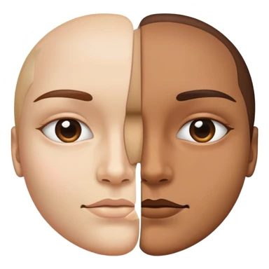 face split into two halves, one half realistic, other half art style sticker