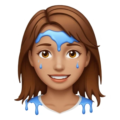Brown Hair Woman , white paint , drip, face, happy sticker