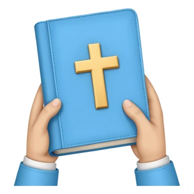 emoji hands holding a monochromatic pastel blue bible sticker