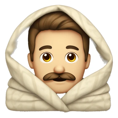 Caucasian mustache man cozy in blanket sticker