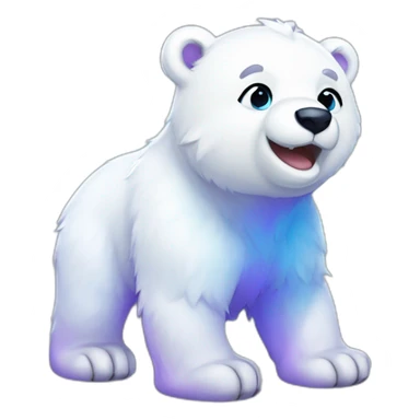 anime polar bear cub with blue and purple highlights and white smile sticker