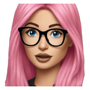 Photo Realistic kylie jenner stylish pink hair BLUE eyes and glasses happy  sticker