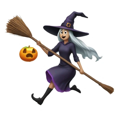 witch facing to the right, flying on a broom, throwing candy. sticker
