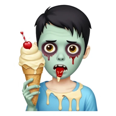 zoombie boy black hair, eating ice cream sticker