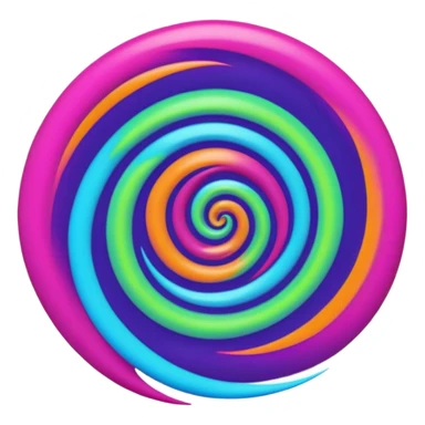 create  a Circular emoji, thin black outline, neon energy tornado vortex, clockwise glowing spiral, blue and green outer swirls, magenta and purple core, red inner arc, yellow-orange base glow, smooth gradients, psychedelic futuristic style, high saturation, intense glow, centered sticker