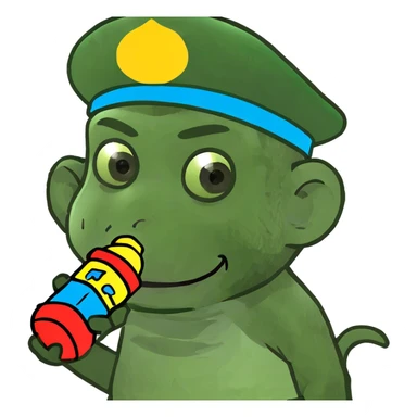 Baby monkey smiling while presenting you a bomb sticker