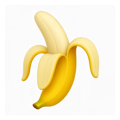 Make a banana emoji exactly like the reference image, in iOS emoji style. Peeled banana, realistic shape, bright yellow, smooth and shiny. The style should resemble the iOS emoji style. sticker