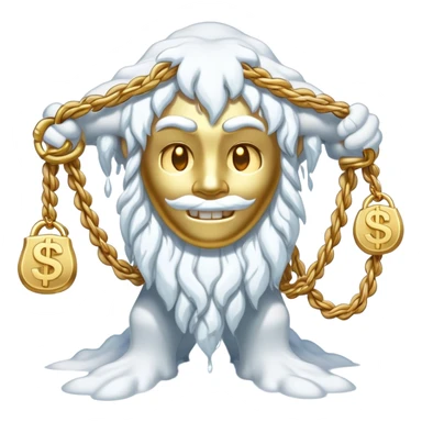 Snow elemental shaped more like a human—think tall, jointed limbs, maybe even facial expressions made of snow flaunting money wearing gold rope chain sticker