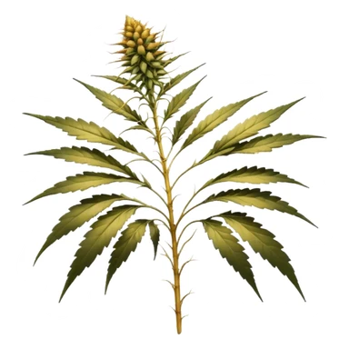 small cannabis plant at late harvest stage, modestly sized, uneven growth structure, thin branches supporting small mature buds, leaves showing natural discoloration in shades of yellow and brown, clearly visible trichomes with amber hues, resin-coated buds ready for harvest,  sticker