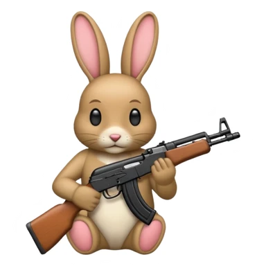 Crea un emoji de un conejo sosteniendo una  Ak47 con pasamontañas enojado negro sticker