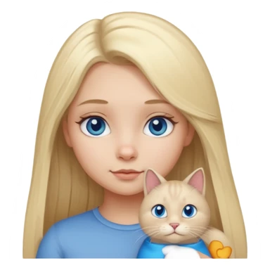 blonde girl with long blonde hair and blue eyes with chubby gray cat sticker