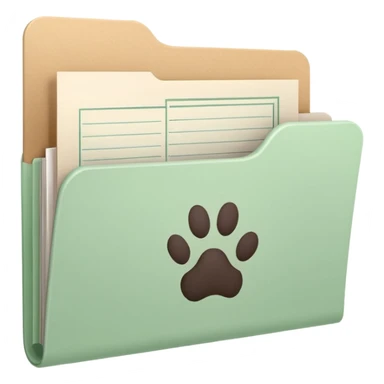 a pastel green folder of documents with a pawprint on it sticker