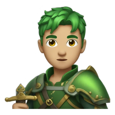 Green short hair boy with scar on his left eye and three swords sticker